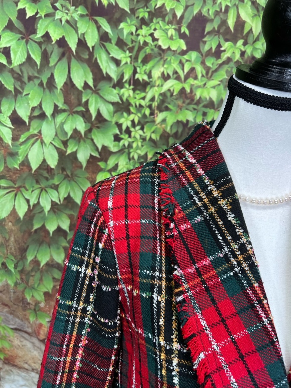 RACHEL ZOE Preppy Red Raw Hemmed Tartan Plaid Equestrian Blazer, M - Picture 3 of 16